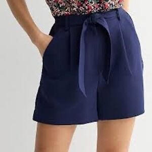 Draper James Navy Blue Belted Dress Shorts Women Large Wide Leg High Waist  NWT